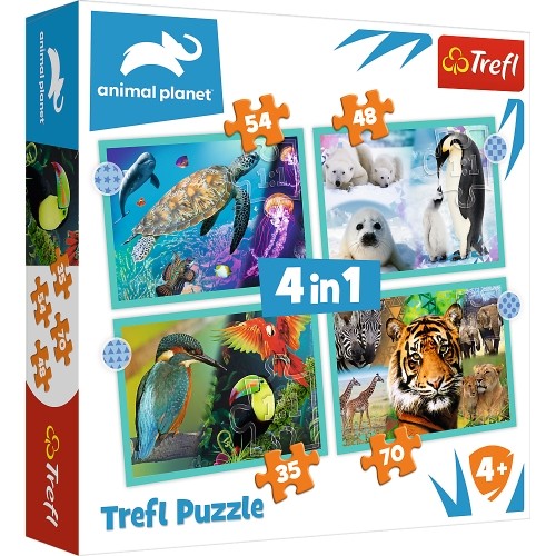 Trefl Puzzles TREFL Pužļu komplekts Dzīvnieki 4in1, 35+48+54+70 gab. image 1