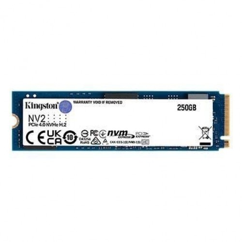 Kingston  
         
       SSD||NV2|250GB|M.2|PCIE|NVMe|Write speed 1300 MBytes/sec|Read speed 3000 MBytes/sec|2.2mm|TBW 80 TB|MTBF 1500000 hours|SNV2S/250G image 1