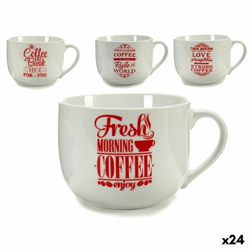 Cup Coffee Porcelain Red White 500 ml 24 Units image 1