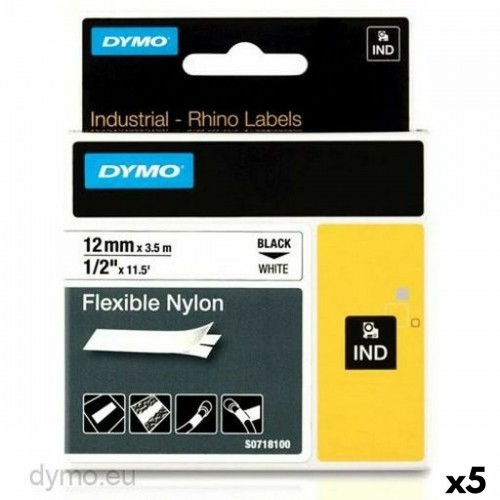 Laminēta lente iekārtu marķēšanai Rhino Dymo ID1-12 12 x 3,5 mm Melns Balts Pašlīpoši materiāli (5 gb.) image 1