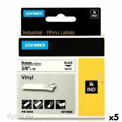 Laminated Tape for Labelling Machines Rhino Dymo ID1-9 White Black 9 x 5,5 mm Stick (5 Units) image 1