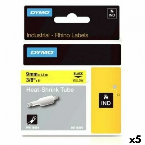 Laminated Tape for Labelling Machines Rhino Dymo ID1-9 Yellow Black 9 x 1,5 mm (5 Units) image 1