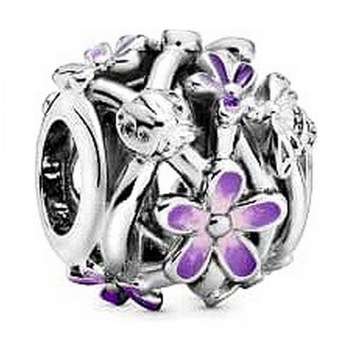 Ladies' Beads Pandora OPENWORK PURPLE DAISY Silver Purple image 1