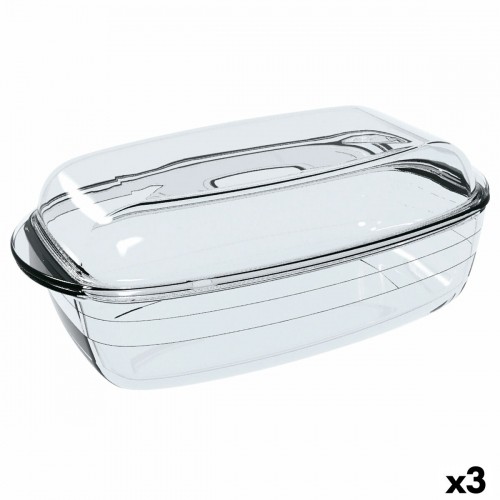 Serving Platter Ô Cuisine Rectangular With lid 1,6 L 2,9 L Transparent Glass (3 Units) image 1