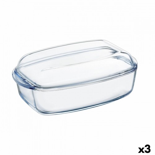 Serving Platter Pyrex Classic With lid 4,5 L 38 x 22 x 11 cm Transparent Glass (3 Units) image 1