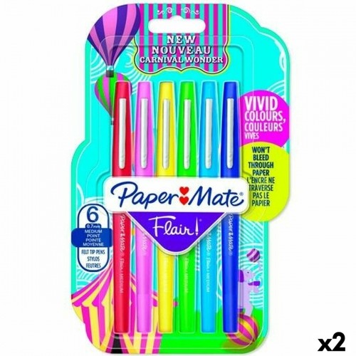 Set of Felt Tip Pens Paper Mate Flair Multicolour 6 Pieces (2 Units) image 1
