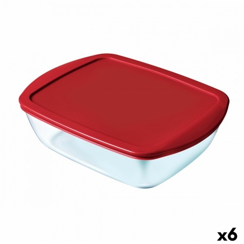 Прямоугольная коробочка для завтрака с крышкой Pyrex Cook & Store Прямоугольный 1 L Красный Cтекло (6 штук) image 1