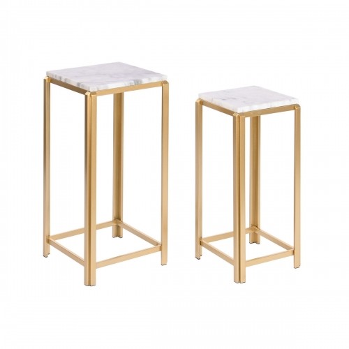 Набор из двух столиков DKD Home Decor 33 x 33 x 70 cm Позолоченный Металл Белый Мрамор image 1