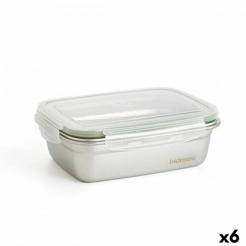 Герметичная коробочка для завтрака Bidasoa Theo 19,5 x 14,5 x 8 cm 850 ml Серебристый Металл (6 штук) image 1