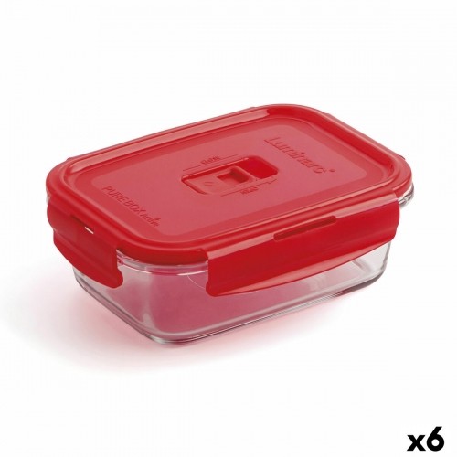 Hermetic Lunch Box Luminarc Pure Box 19 x 13 cm Red 1,22 L Glass (6 Units) image 1