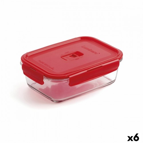 Hermetic Lunch Box Luminarc Pure Box Red 16 x 11 cm 820 ml Glass (6 Units) image 1