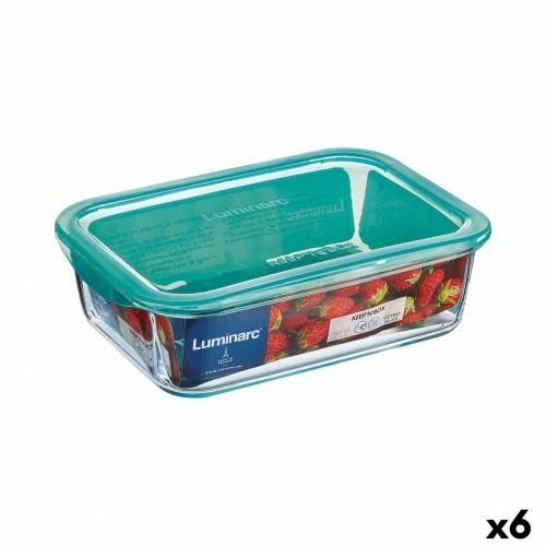 Rectangular Lunchbox with Lid Luminarc Keep'n Lagon 16 x 11,3 x 6 cm Turquoise 820 ml Glass (6 Units) image 1