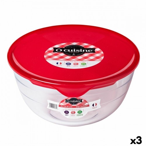 Round Lunch Box with Lid Ô Cuisine Prep&store Ocu Red 2 L 22 x 22 x 11 cm Glass (3 Units) image 1