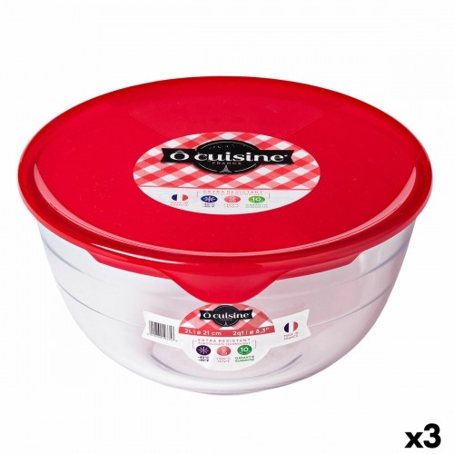 Round Lunch Box with Lid Ô Cuisine Prep&store Ocu Red 1 L 17 x 17 x 9 cm Glass (3 Units) image 1