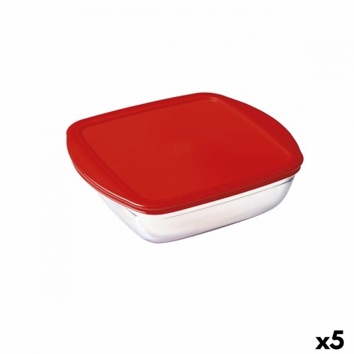 Square Lunch Box with Lid Ô Cuisine Cook&store Ocu Red 25 x 22 x 7 cm 2,2 L Glass Silicone (5 Units) image 1