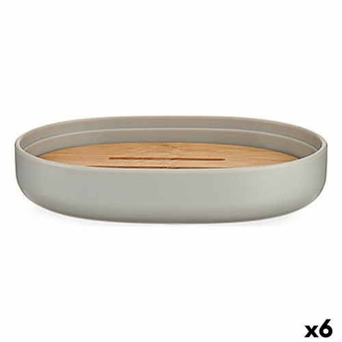 Soap dish Grey Brown Bamboo polypropylene 9,5 x 2,5 x 13 cm (6 Units) image 1