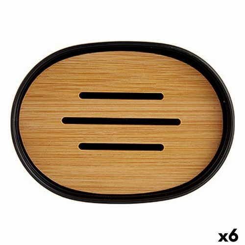 Soap dish Black Brown Bamboo polypropylene 9,5 x 2,5 x 13 cm (6 Units) image 1