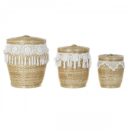 Basket set DKD Home Decor White Natural Bamboo Boho 39 x 39 x 45 cm image 1