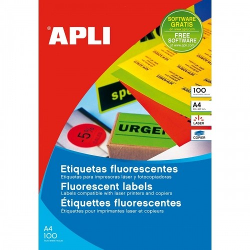 Printer Labels Apli Fluor Orange 100 Sheets 64 x 33,9 mm image 1