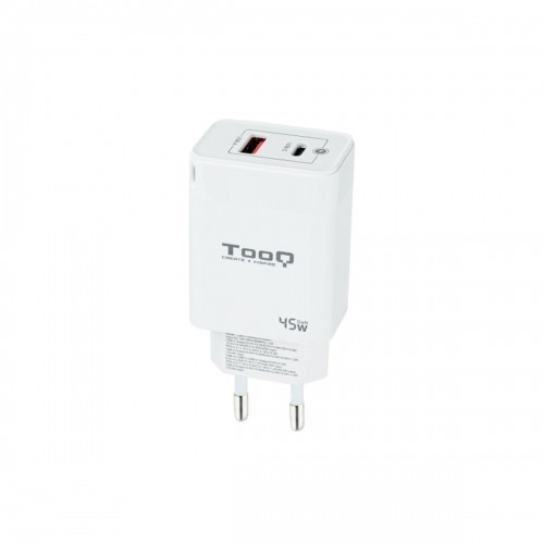 Сетевое зарядное устройство TooQ Cargador de Pared GaN USB-C/PD + USB-A/QC 45W, Blanco image 1