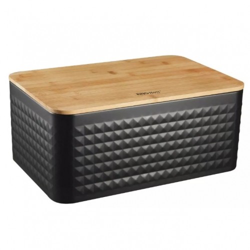 King Hoff Коробка для хлеба с бамбуковой крышкой. Черный цвет. Размер: 35,5x23x15,5 см. image 1