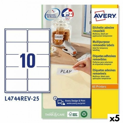 Printer Labels Avery L4744REV White 25 Sheets 96 x 50,8 mm (5 Units) image 1