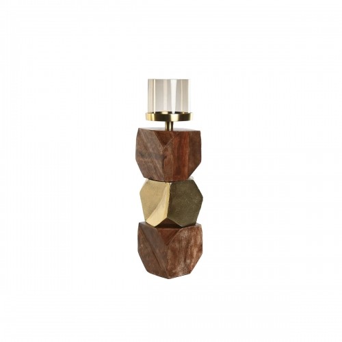 Candleholder DKD Home Decor 10 x 10 x 40,5 cm Crystal Golden Brown Aluminium Mango wood image 1