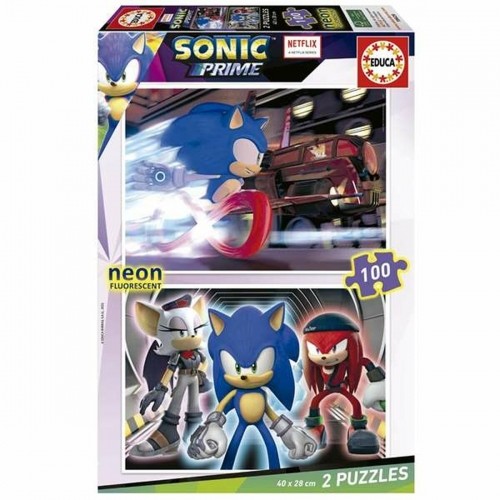 2-Puzzle Set Educa Neon Sonic 100 Pieces image 1