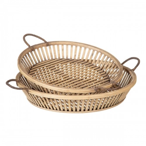 Snack tray 50 x 50 x 9,5 cm Natural Rattan (2 Units) image 1