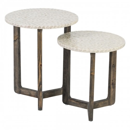 Side table Beige Brown Mother of pearl 40 x 40 x 45 cm MDF Wood image 1