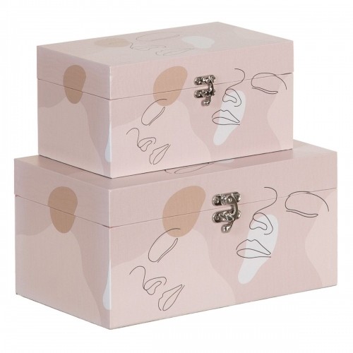 Decorative box Pink PVC Canvas Paper DMF 30 x 18 x 15 cm (2 Pieces) image 1