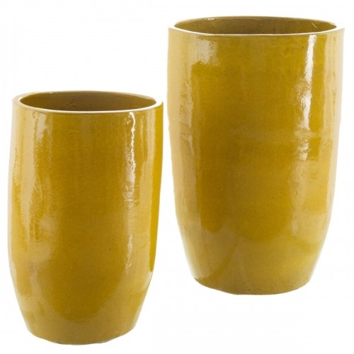 Vase 52 x 52 x 80 cm Ceramic Yellow (2 Units) image 1