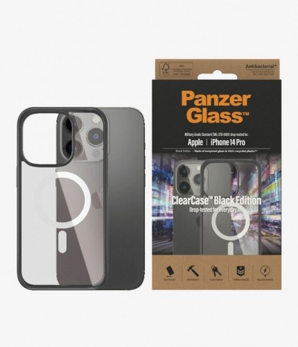 PanzerGlass  
       -  
       ClearCase with Black Frame MagSafe Compatible Apple, iPhone 14 Pro, Clear image 1