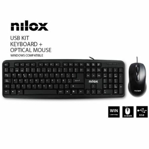Keyboard and Mouse Nilox NXKME000003 USB Black Spanish Qwerty image 1