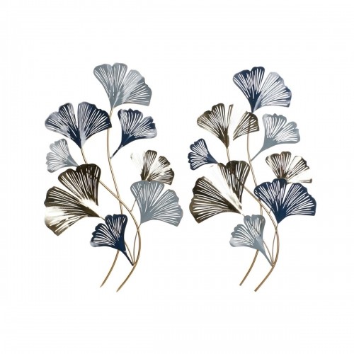 Wall Decoration DKD Home Decor 51 x 4 x 90 cm Grey Blue Golden Modern Leaf of a plant (2 Units) image 1