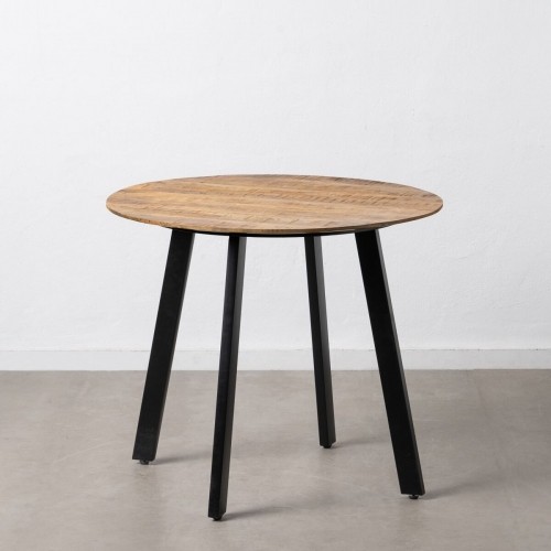 Dining Table 90 x 90 x 77 cm Natural Black Wood Iron image 1