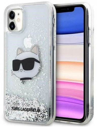 Karl Lagerfeld  
       Apple  
       iPhone 11/ XR hardcase Glitter Choupette Head 
     Transparent Silver image 1