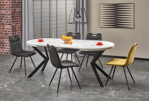 Halmar PERONI extension table, white marble / black image 1