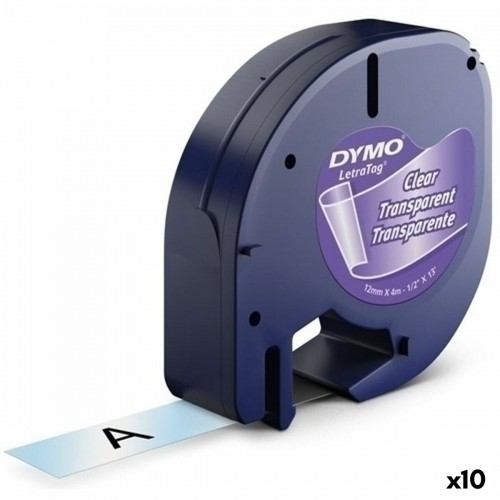 Laminated Tape for Labelling Machines Dymo 12267 12 mm x 4 m Transparent Plastic Black (10Units) image 1