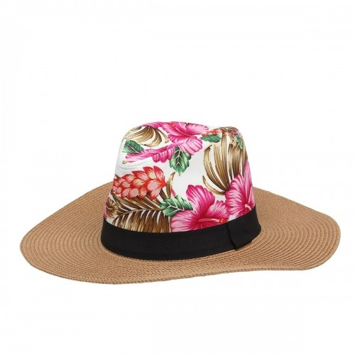 Wide-brimmed Straw Hat Flowers Pink image 1
