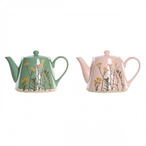 Teapot DKD Home Decor Pink Green Stoneware (2 Units) image 1