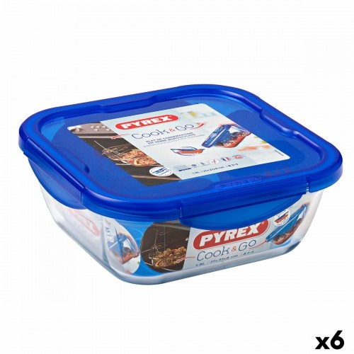 Hermetic Lunch Box Pyrex Cook & go 21 x 21 x 9 cm Blue 1,9 L Glass (6 Units) image 1