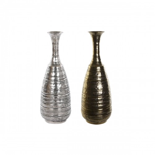 Vase DKD Home Decor 24 x 24 x 67 cm Aged finish Silver Golden Aluminium Modern (2 Units) image 1