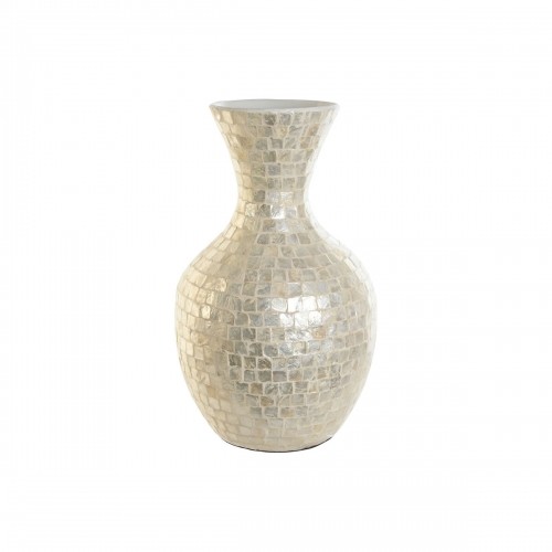 Vase DKD Home Decor White Bamboo Mother of pearl Natural Leaf of a plant Mediterranean 31 x 31 x 51,5 cm image 1