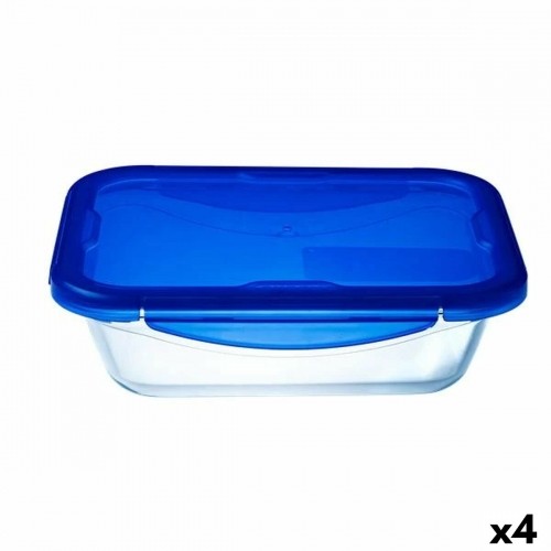 Hermetic Lunch Box Pyrex Cook&go 30 x 23 cm 3,3 L Rectangular Blue Glass (4 Units) image 1