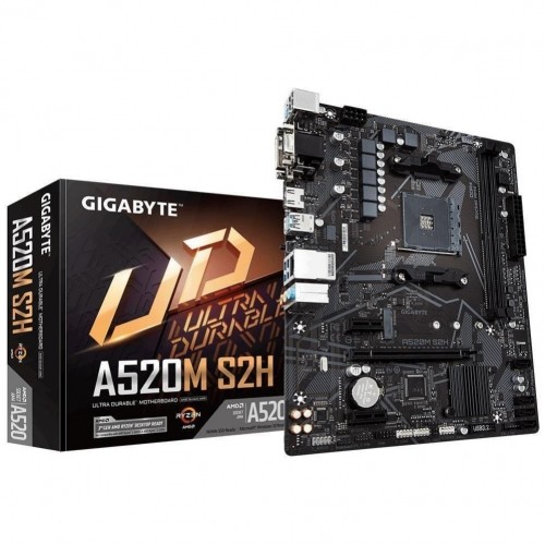 Gigabyte  
         
       Mainboard||AMD A520|SAM4|Micro-ATX|Memory DDR4|Memory slots 2|2xPCI-Express 3.0 1x|1xPCI-Express 3.0 16x|1xM.2|1x15pin D-sub|1xDVI-D|1xHDMI|2xAV-In|1xAV-out|2xUSB 2.0|4xUSB 3.2|1xPS/2|1xRJ45|A520MS2H1.2 image 1