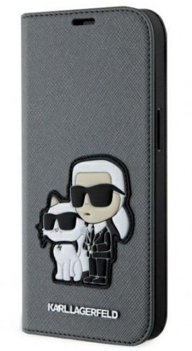 Karl Lagerfeld  
       Apple  
       iPhone 14 6.1 Saffiano Karl&Choupette bookcase 
     Silver image 1