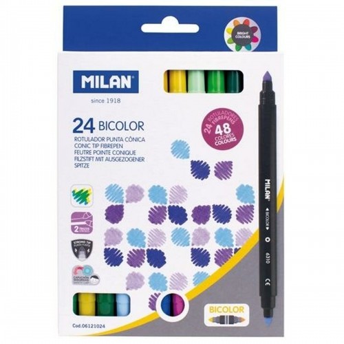 Set of Felt Tip Pens Milan Bicoloured 24 Pieces Multicolour image 1