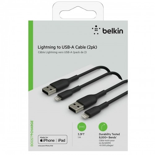 USB to Lightning Cable Belkin CAA001BT1MBK2PK 1 m Black (2 Units) image 1