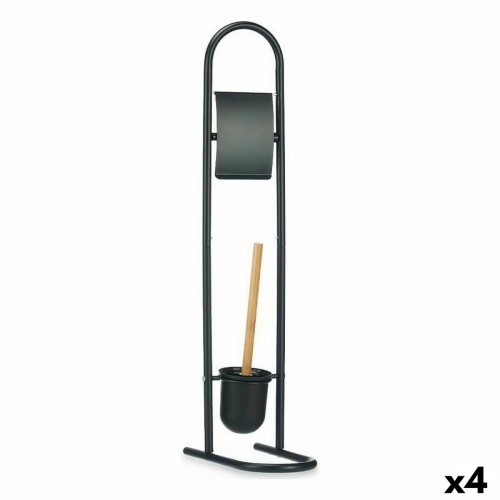 Toilet Paper Holder with Brush Stand 16 x 28,5 x 80,8 cm Black Metal Plastic Bamboo (4 Units) image 1